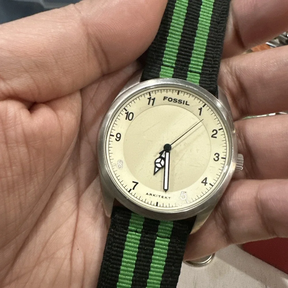 Works Vintage Fossil Arkitekt Oversize Mens Watch Green Strap 42mm Quartz Fit 8